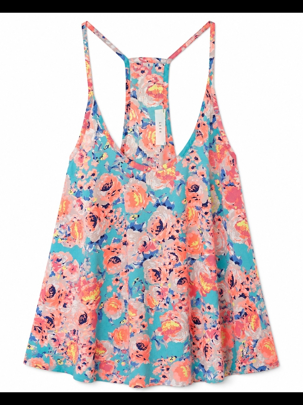 🌺 Lush Floral Racerback Swing Tank Top Bright Tropical Print